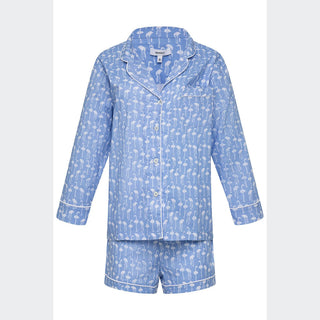 Marigot Lorient Block Print Short Pajama Set - Ice Blue Flamingo