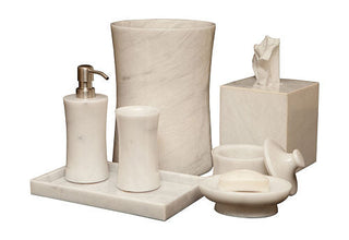 MarbleCrafter Vinca Pearl White Marble Bath Collection - 8 pieces