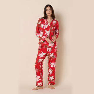 The Cat's Pajamas Flora Festiva Pima Knit Long-Sleeved Pajama Set