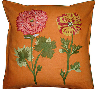 Pablo Mekis Decorative Pillow - Flor Sol # I In Orange Linen # 6