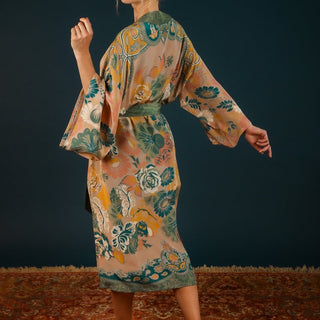 Powder Folk Art Floral Petal Kimono Gown