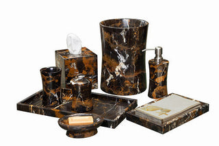 MarbleCrafter Vinca Black & Gold Marble Bath Collection - 8 pieces