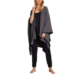 Barefoot Dreams CozyChic Lite Bordered Wrap - One Size - Mineral/Black