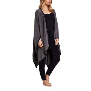 Barefoot Dreams CozyChic Lite Bordered Wrap - One Size - Mineral/Black