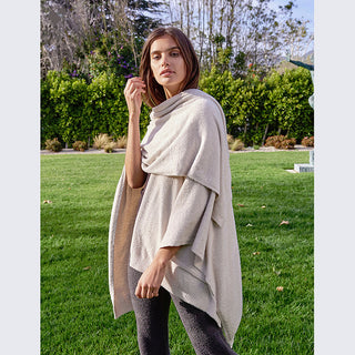 Barefoot Dreams CozyChic Lite Weekend Wrap - One Size - Heathered Stone/Pearl