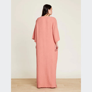 Barefoot Dreams Malibu Collection Sun Soaked Crinkle Cotton V-neck Caftan - Sunkiss Coral