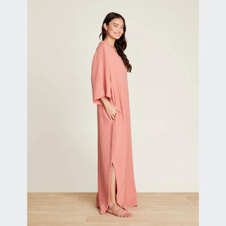 Barefoot Dreams Malibu Collection Sun Soaked Crinkle Cotton V-neck Caftan - Sunkiss Coral