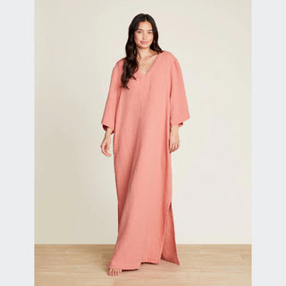 Barefoot Dreams Malibu Collection Sun Soaked Crinkle Cotton V-neck Caftan - Sunkiss Coral