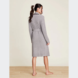 Barefoot Dreams CozyChic Ultra Lite Tipped Ribbed Short Robe - Dove Gray/Mineral