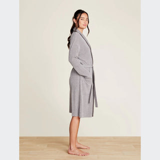 Barefoot Dreams CozyChic Ultra Lite Tipped Ribbed Short Robe - Dove Gray/Mineral