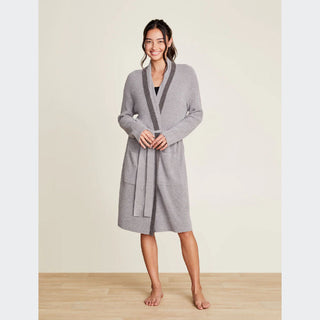 Barefoot Dreams CozyChic Ultra Lite Tipped Ribbed Short Robe - Dove Gray/Mineral