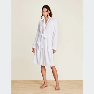 Barefoot Dreams CozyChic Ultra Lite Tipped Ribbed Short Robe - Sea Salt/Shell