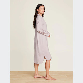 Barefoot Dreams Washed Satin Piped Nightshirt with Love Embroidery - Feather