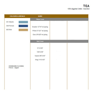Celso de Lemos Tea Luxury Bed Coverings - Sizes/Colors