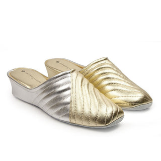 Jacques Levine Indoor Classic Gold/Silver Pleated Slipper