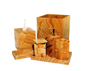 MarbleCrafter Myrtus Teak Stone Bath Collection - 8 pieces