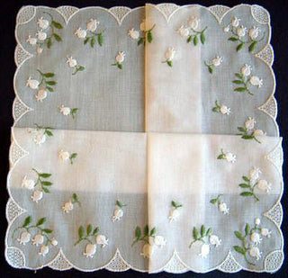 Gerbrend Lily of the Valley Handkerchief w/White Flowers & Green Leaves #72/461