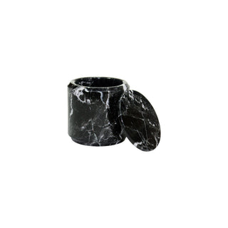 MarbleCrafter Eris Black Zebra Marble Polished Finish 4" x 4" Cylindrical Canister - BA03-31BZ