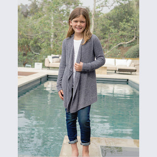 Barefoot Dreams CozyChic Lite Girl's Calypso Wrap - Heathered Pacific Blue/Pewter