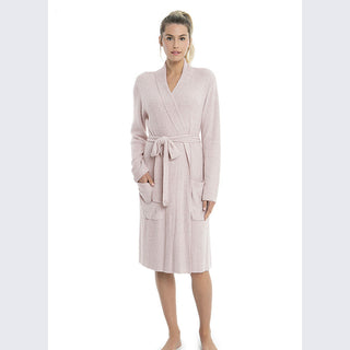Barefoot Dreams CozyChic Lite Ribbed Robe - Heathered Faded Rose/Pearl