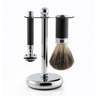 Edwin Jagger Black Rubber Coated 3pc Shave Set