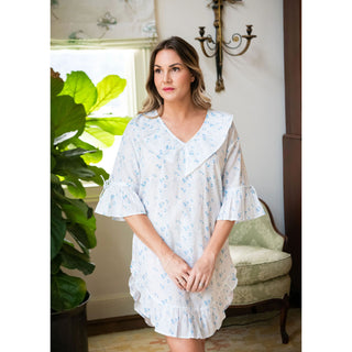 Lenora Lily Cotton Poet Nightshirt - Blue Front