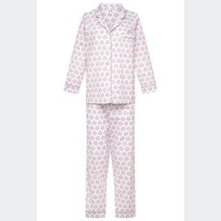 Marigot Lorient Block Print Long Pajama Set - Grey Coral Owl