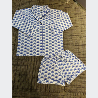 Marigot Lorient Block Print Short Pajama Set - Indigo Fan