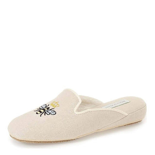 Patricia Green Queen Bee Embroidered Ivory Linen Slipper