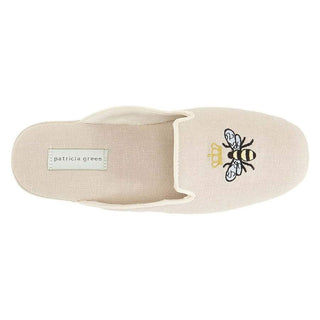 Patricia Green Queen Bee Embroidered Ivory Linen Slipper