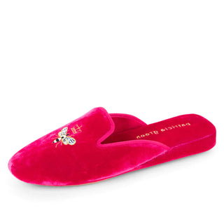 Patricia Green Queen Bee Embroidered Hot Pink Velvet Slipper