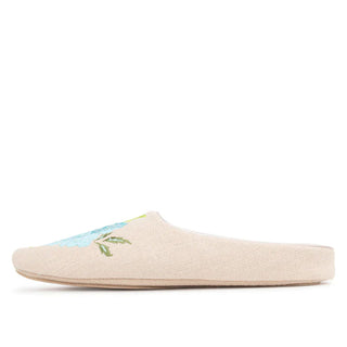 Patricia Green Peony Embroidered Slipper- Linen
