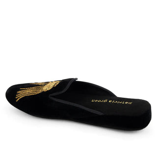 Patricia Green Victoria Embroidered Tassel Slipper- Black